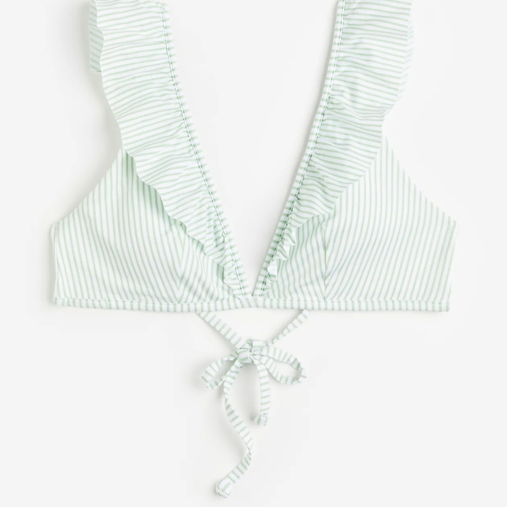Striped Ruffle Trim Bikini SET